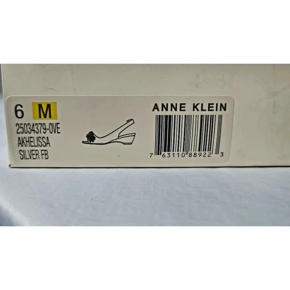 Anne Klein Women's Size 6 Metallic Silver Helissa Embellished Slingback Sandals - Picture 8 of 10